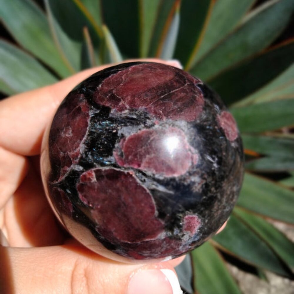 Astrophilite with Garnet infusion crystal sphere